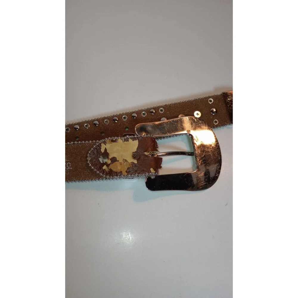 WB Atlas Brown Leather Blue Crystal Jeweled Western Belt Silver Buckle XL 48